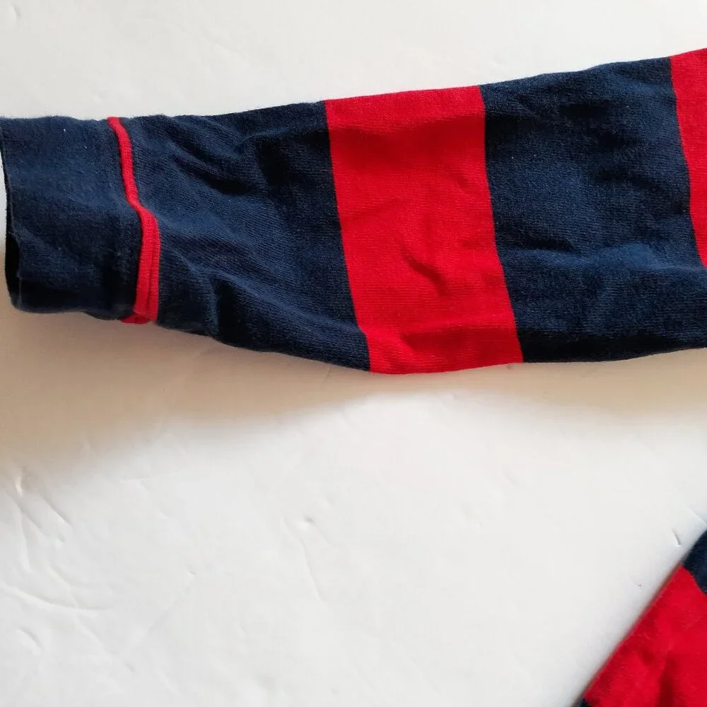 Old Navy Boys Shirt Polo Red Blue Stripe Long Sleeve Rugby XS 5